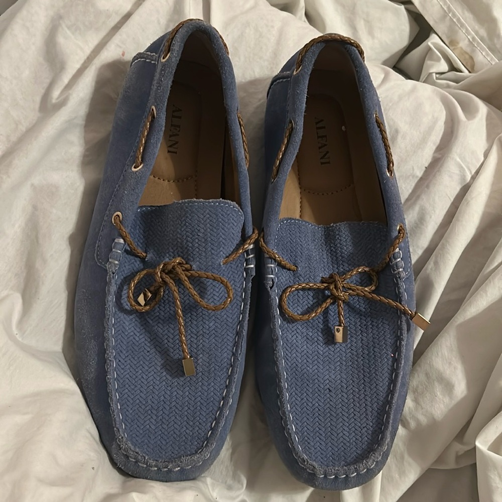 Alfani “Blake” Blue Suede Leather Moccasin Boat Loafer Slip On Shoes Sz 10.5